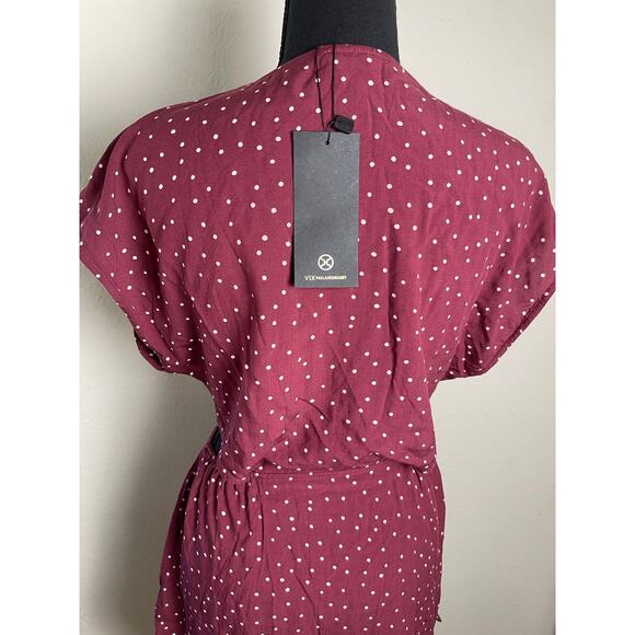 NWT Vix Paula Womens CoverUp Dress Burgundy SP Polka Dot Hermanny Cut Front Tie - Picture 5 of 16